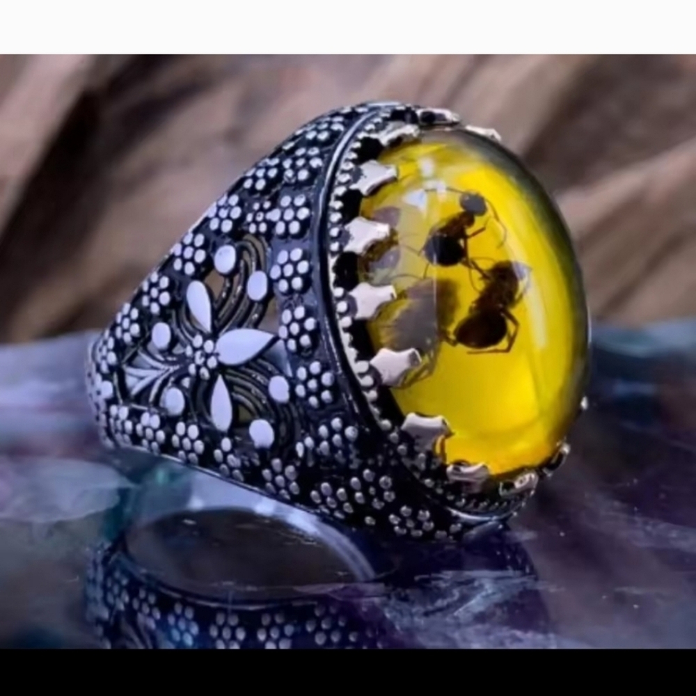 Price Dropped Amber Men's Ring STAINLESS STEEL